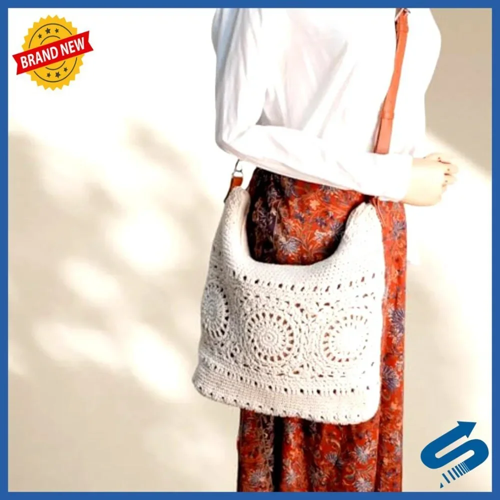 Handmade Crochet Crossbody Hobo Bag Adjustable Strap Summer Beach Travel